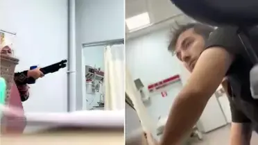 Jinekî bi tivinga pompeyî avêt ser nexwesxanê û xebatkaran rehîn girt