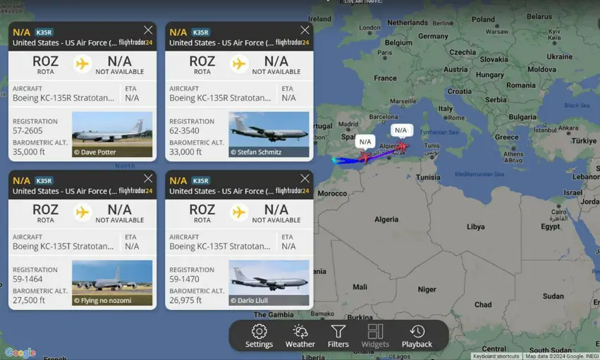 4 فڕۆکەی ستراتۆتانکەر X KC-135ی سووتەمەنی سووتەمەنی سوپای ئەمریکا گەیشتنە ڕۆژهەڵاتی ناوەڕاست