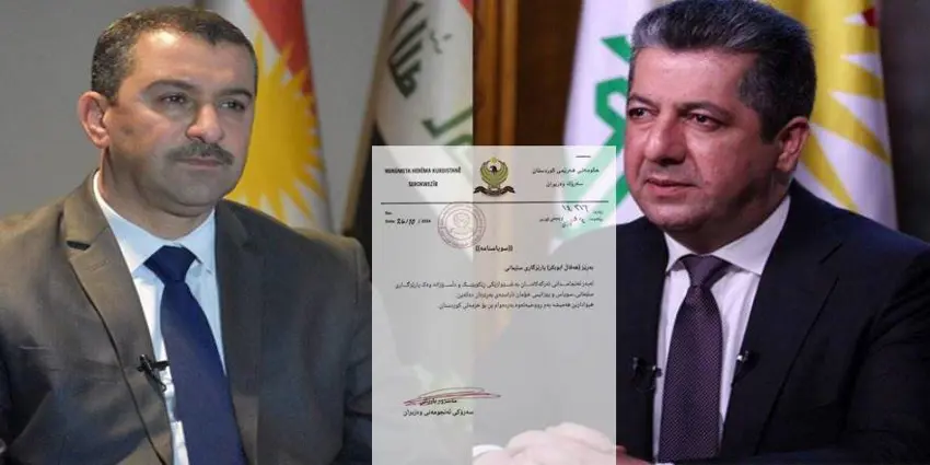 Mesrûr Barzanî spasnameyek ji parêzgarê Silêmaniyê re sand