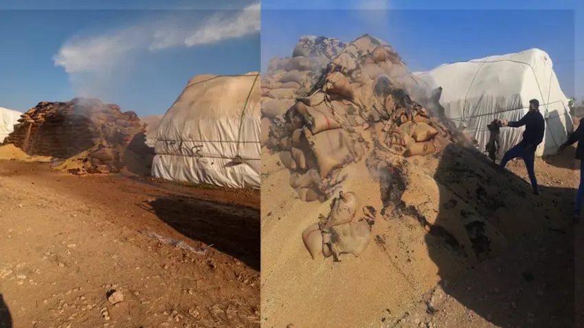 Depoya genim a Kobaniyê rastî êrîsê hat: 300 ton genim sewitî