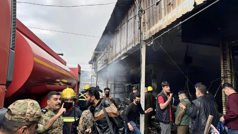 بەرگری شارستانی هەولێر: ئاگره‌كه‌ی بازاڕی له‌نگه‌ كۆنتڕۆڵ كرا