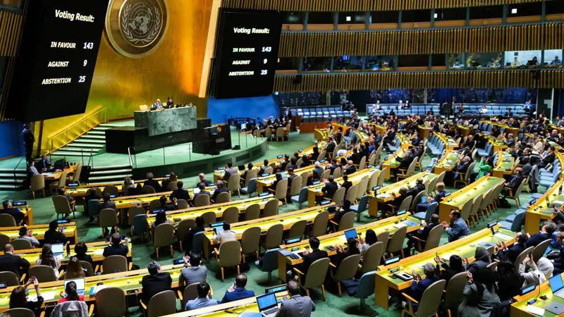 له‌ نه‌ته‌وه‌یه‌كگرتووه‌كان 143 ده‌وڵه‌ت ده‌نگیان به‌ ئه‌ندامێتی فه‌له‌ستین له‌ رێكخراوه‌كه‌ دا