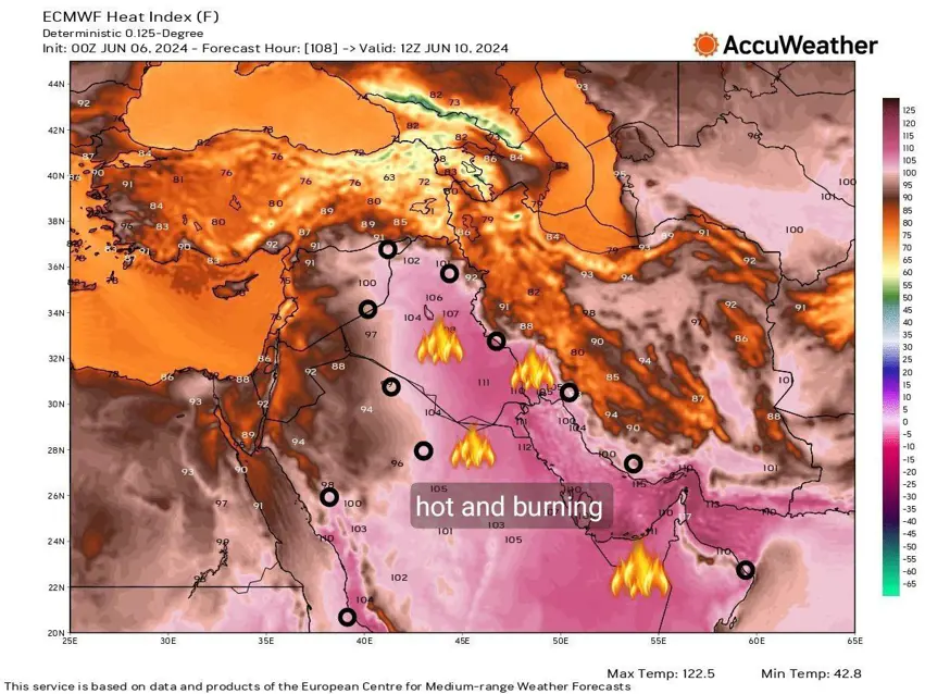 عێراق و نیمچە دوورگەی عەرەبی و کوەیت و خووزستان فڕنی گەرمی هەسارەکەن