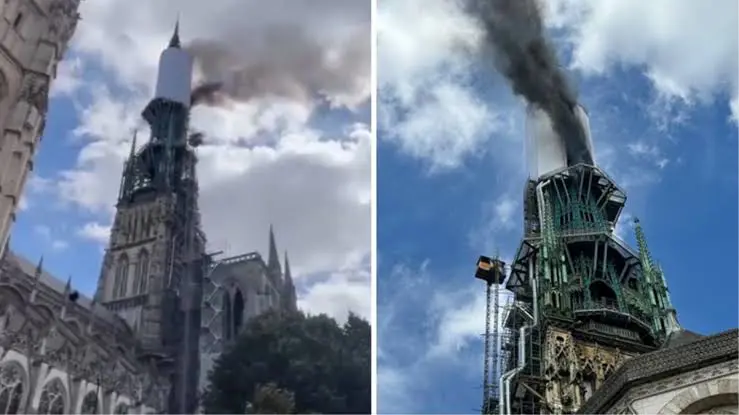 Fransa’nin ünlü katedralinde yangin çikti!