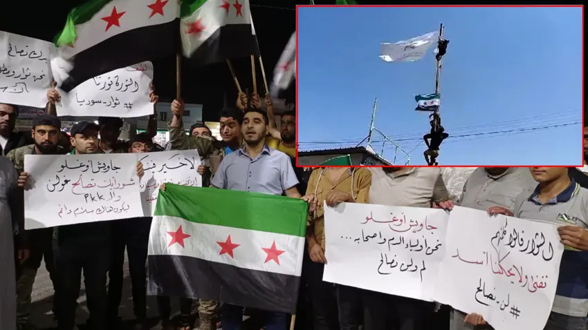 Nêzîkbûna Enqere-Samê hat protesto kirin: Li Ezazê ala Tirkiyê ji ser avahiya hikûmeta demkî hate daxistin