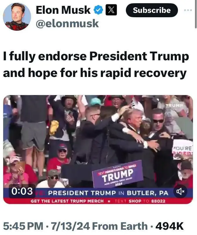 ئیلۆن ماسک پشتیوانی خۆی لە پەیامێکدا بۆ دۆناڵد ترامپ ڕاگەیاند