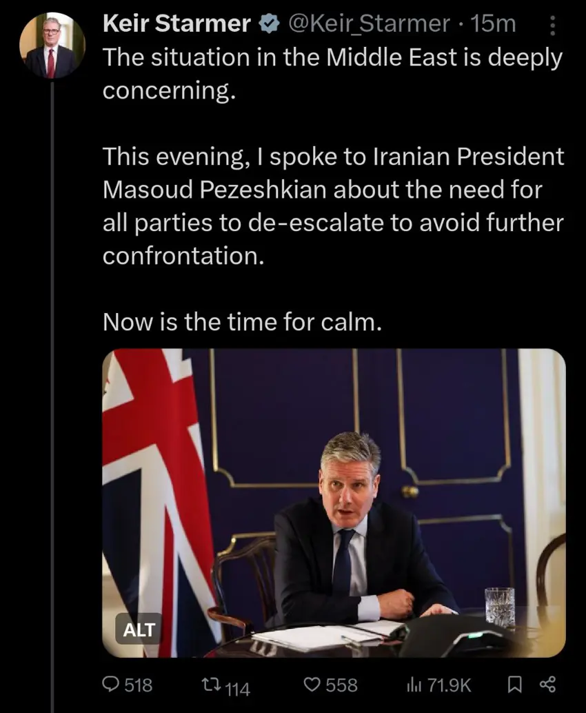 پەیامێک لە سەرۆکوەزیرانی بەریتانیاوە بۆ سەرۆککۆماری ئێران