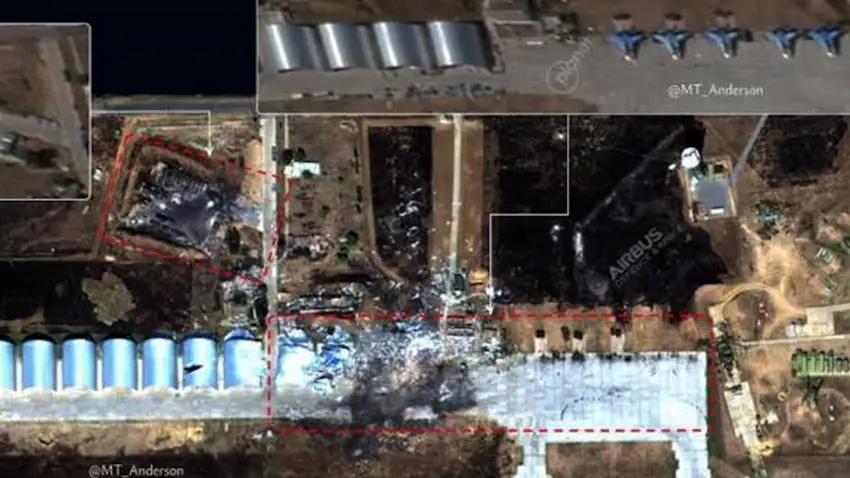 Ukraynayê li nav erda Rûsyayê balafirgeha leskerî hedef girt: Depoyên çekan teqiyan