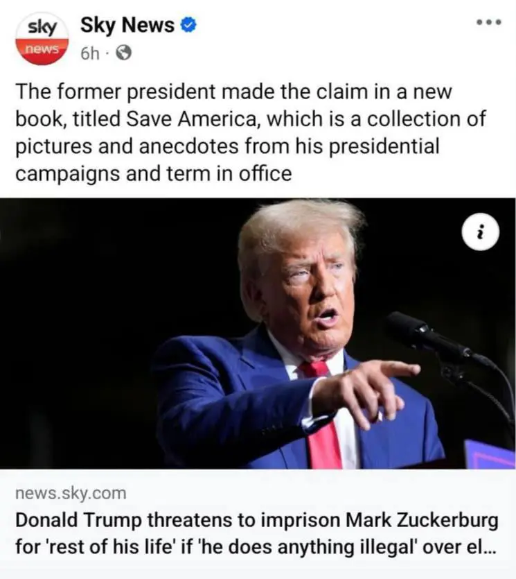 ترامپ : ئەگەر زوکەربێرگ خاوەنی ئینستاگرام دیسان دەستوەردان لە هەڵبژاردنەکانی ئەمریکا بکات ، ببمەوە سەرۆککۆمار، تا کۆتایی تەمەنی دەیخەمە زیندان