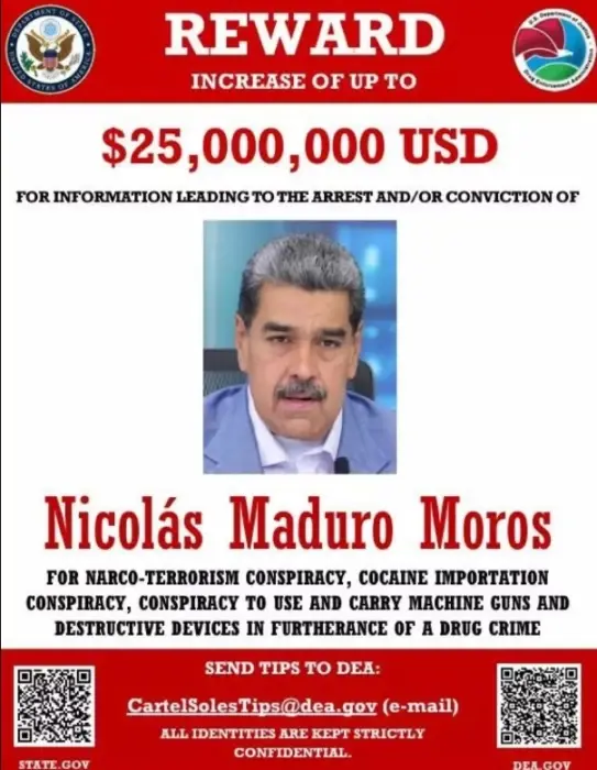 Amerîka dê wan kesan bi 25 milyon dolarî xelat bike ku ew ê Maduro radestî wê bikin