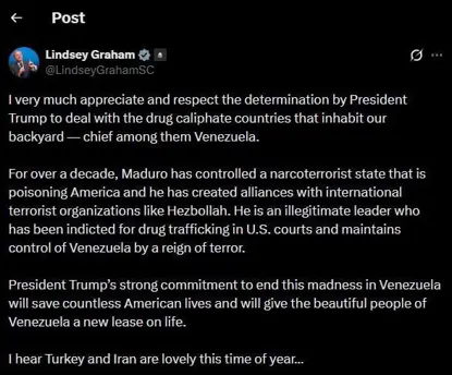 تویتێکی نوێی لیندسی گراهام، کۆماریخوازی ئەمریکا