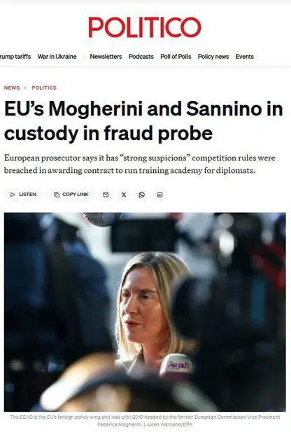 مۆگرینی و سانینۆ، دوو کەسایەتی باڵای سیاسەتی دەرەوەی یەکیتی ئەورووپا، بە تۆمەتی گەندەڵی دەستگیرکران