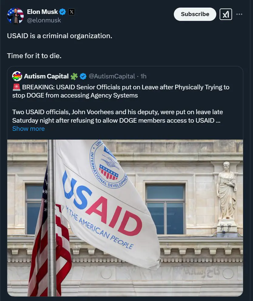 تویتێکی ئیلۆن ماسک لە دژی USAID