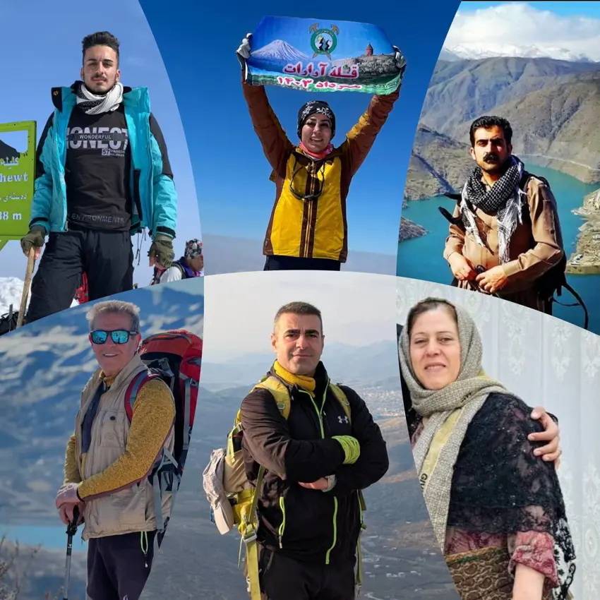 وێنەی ئەو ٦ شاخەوانەی بانە کە بەداخەوە بە هۆی ڕووداوی ڕنووی بەفرەوە ڕۆژی ڕابردوو لە بەرزایییەکانی حەوتاشی بانە گیانیان لەدەست دا.