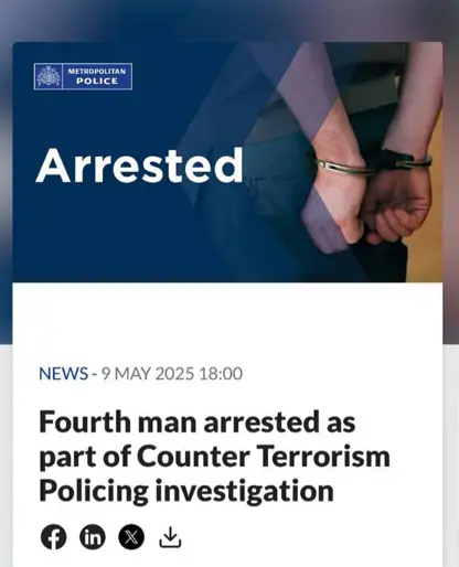 پۆلیسی دژەتیرۆری بەریتانیا دەستگیرکردنی هاووڵاتییەکی دیکەی ئێرانی لە لەندەن ڕاگەیاند