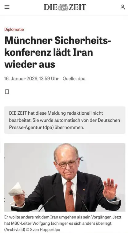 دەرکردنی فەرمی کۆماری ئیسلامی لە گۆڕەپانی ئاسایشی جیهانی ؛ دەرگای کۆنفرانسی ئاسایشی میوونشن بەڕووی ئێران دا داخرا