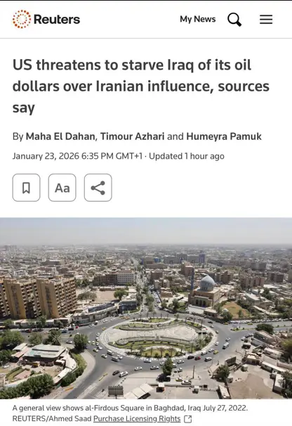 فایننشال تایمز : ئەمریکا بەهۆی نفووزی گرووپە بە وەکالەتەکان کە لەلایەن ئێرانەوە پاڵپشتی دەکرێن، بە قەیرانی دۆلار هەڕەشە لە عێراق دەکات 