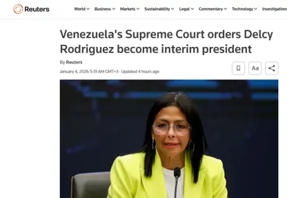 دادگەی باڵای دادوەری ڤەنزۆئێللا " TSJ " دێڵسی رۆدریگێز، جێگری سەرۆکی ووڵاتی وەک “سەرۆکی راسپێردراو” لە شوێنی مادۆرۆ دەستنیشان کرد.