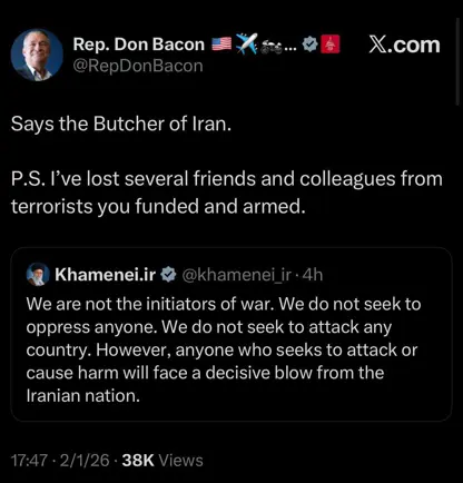 ئەندامی کۆنگرێسی ئەمریکا : خامنەیی "قەسابی ئێرانە"؛ ئەو تیرۆریستانەی کە پشتگیریان دەکات هاوڕێ و هاوکارەکانمیان کوشت