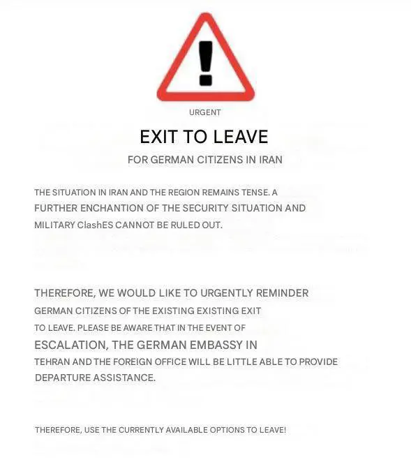 ئاڵمانیا و سوید داوا لە هاووڵاتییانیان دەكەن دەست بەجێ ئێران بەجێ بهێڵن