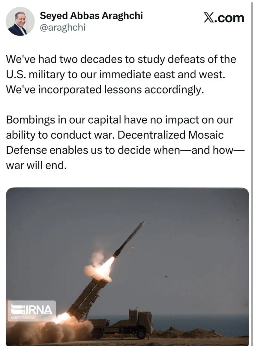 عێراقچی : ئێمە دیاری دەکەین کەی و چۆن کۆتایی بە شەڕەکە بهێنین