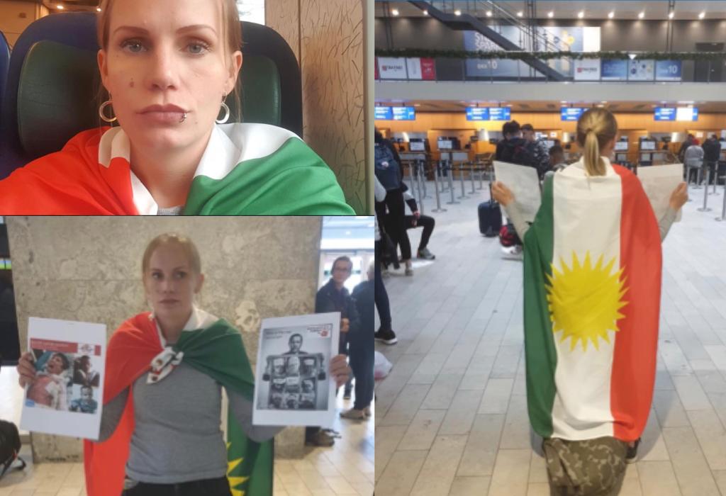 Çalakvana Swêdî bi Ala Kurdistanê li pêsberî Turkish Airlinesê Tirkiye protesto kir