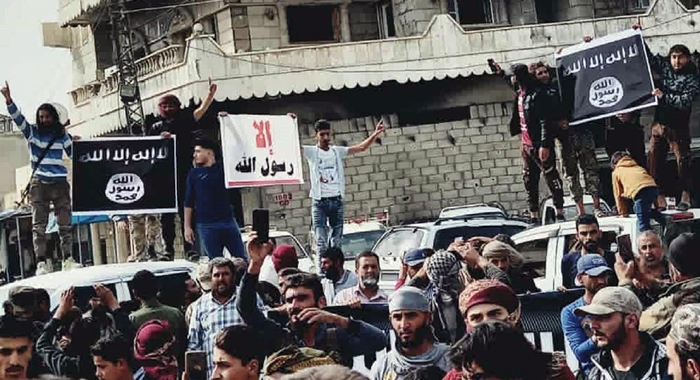 Li Serê Kaniyê çekdarên girêdayî Tirkiyê û alîgirên wan ala DAISê hildan