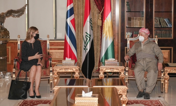 Serok Mesûd Barzanî bi Balyoza Norwêcê re civiya