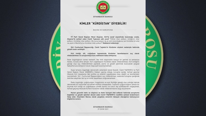 Baroya Diyarbekirê girtina Cemîl Taskesen sermezar kir: 'Kê dikare bêje Kurdistan?'