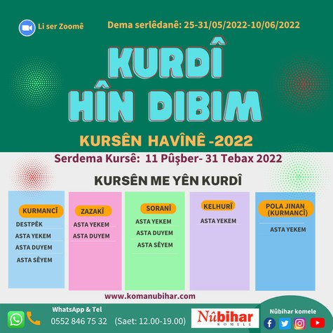 Komeleya Nûbiharê dest bi dersên online yên zaravayên Kurdî dike