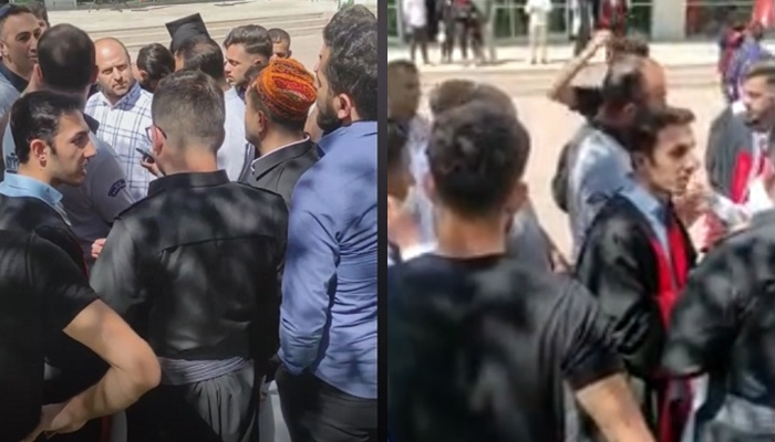 Ewlekariya zanîngehê nehist xwendekarên besa Kurdî pankarta Kurdî vekin