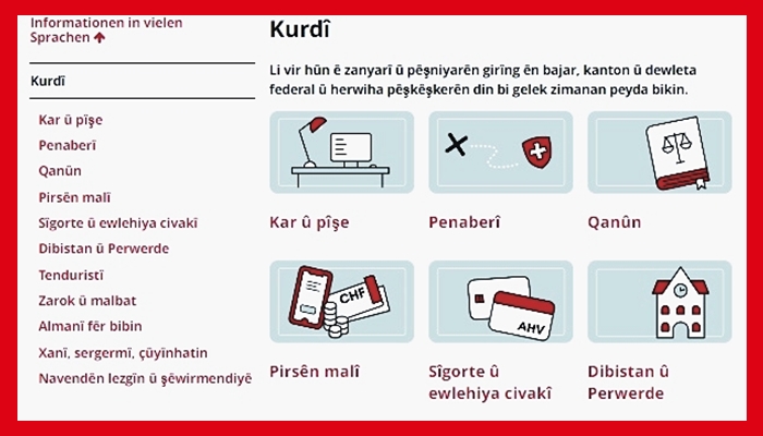 Malpera fermî ya paytexta Swîsreyê êdî bi Kurdî ye