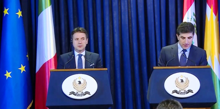 Serokwezîr Barzanî û Conte civiyan: Kurdistan Spasiya Îtalyayê dike