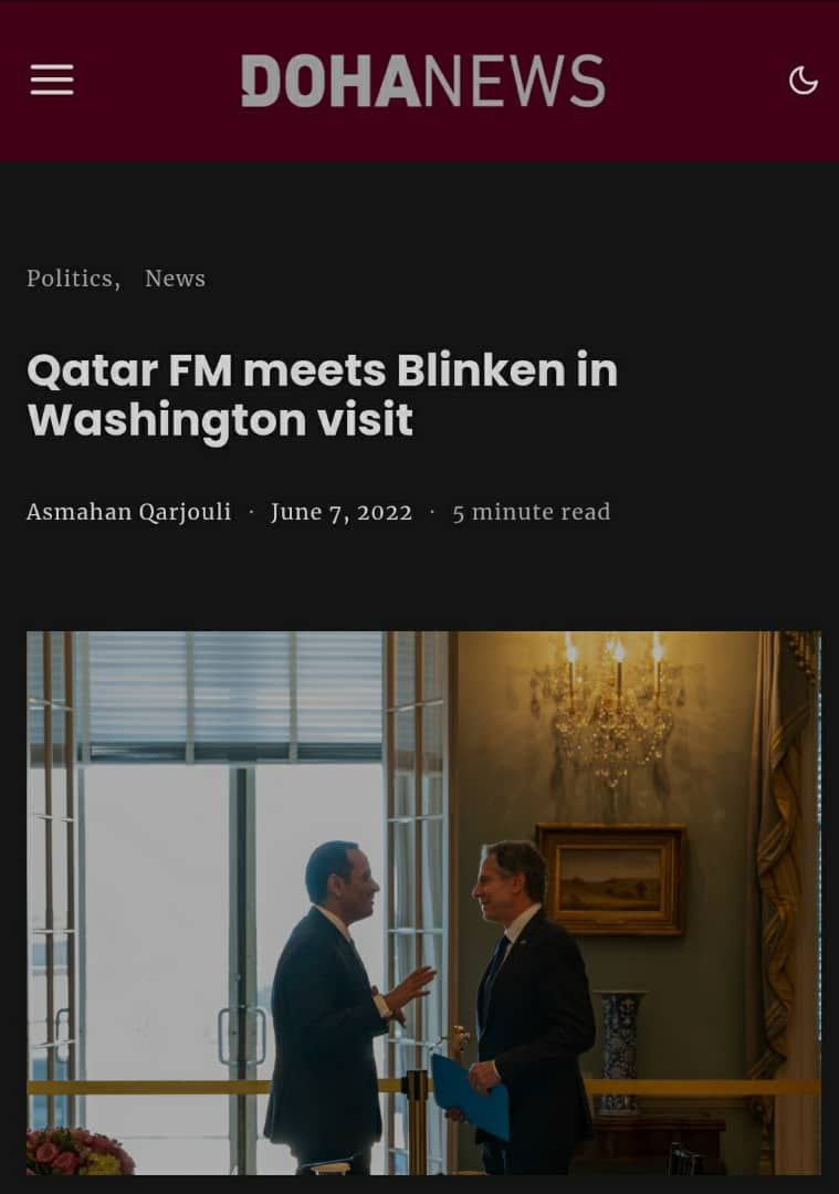 ئاژانسی هەواڵی " دۆحە نیووز " ووردەکاری چاوپێکەوتنی وەزیری دەرەوەی قەتەر لەگەڵ بلینکن ، وەزیری دەرەوەی ئەمریکای بڵاو کردەوە