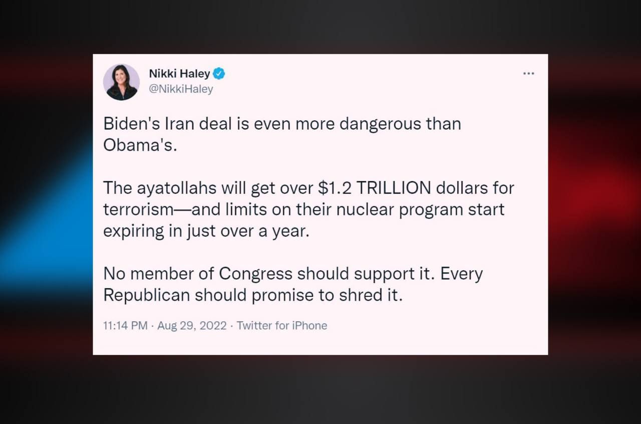 نیکی هیلی: کۆماریخوازان دەبێ ڕێککەوتنی دەوڵەتی بایدن لەگەڵ کۆماری ئیسلامی بدڕێنن