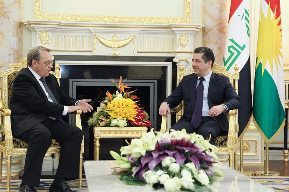 مەسرور بارزانی پێشوازی لە میخائیل بۆگدانۆڤ جێگری وەزیری دەرەوەی رووسیا دەکات