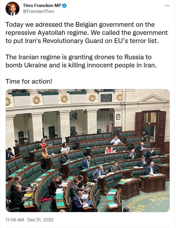 نوێنەری پەرلەمانی بەلژیکا: سوپای پاسداران دەبێ بچێتە لیستی تیرۆرەوە