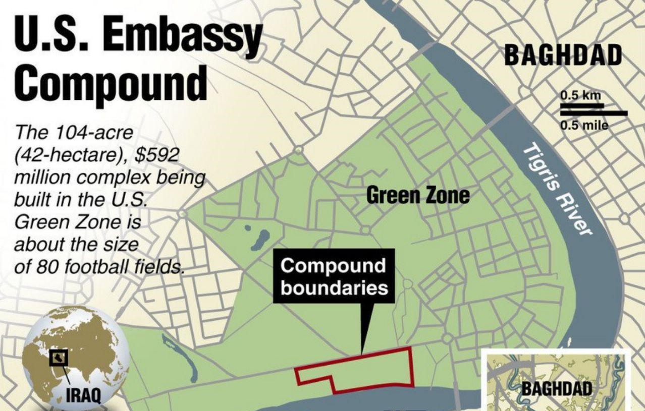 شەوی ڕابروو لە ئاکامی هێرشی خۆمپارەیی لە بەرامبەر باڵیۆزخانەی ئەمریکا لە بەغدا ئەفسەرێکی ئەمنییەتی ئەو ووڵاتە کوژرا