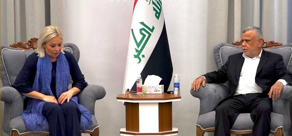 هادی عامری سه‌رۆكی هاوپه‌یمانی فه‌تح له‌گه‌ڵ جینین پلاسخارت نێرده‌ی تایبه‌تی سكرتێری گشتی نه‌ته‌وه‌یه‌كگرتوه‌كان له‌ عێراق کۆبووەوە