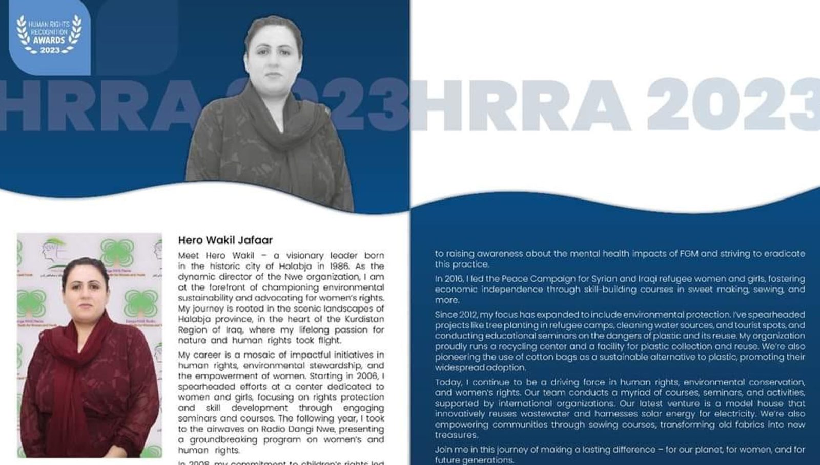 ژنه کوردێک بووە براوەی خەڵاتی ژنانی پاڵەوانی مافەکانی ژینگە