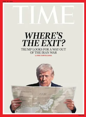 تایم وێنەی ترامپ بڵاودەکاتەوە کە بەدوای 'رێگای دەربازبوون' لە لێدانی ئێران دەگەڕێت